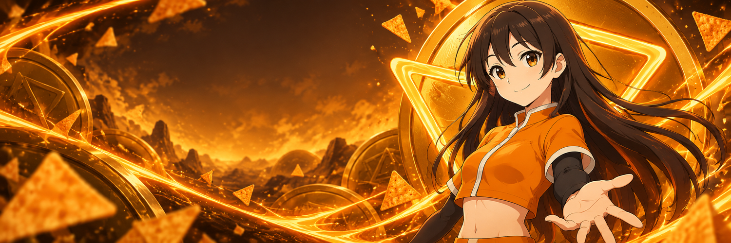 Doritos-Chan inside a glowing orange coin-signal world
